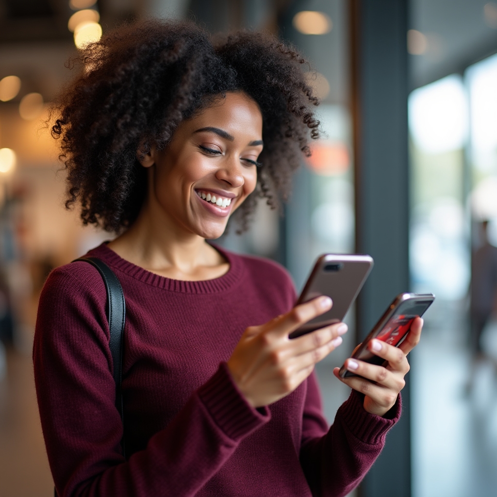 Person checking gift card balance on a smartphone with card in hand